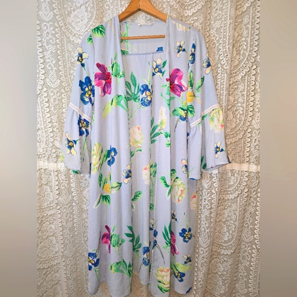 Floral Kimono Robe, Floral Duster, Crescent Duster, Womens Vest